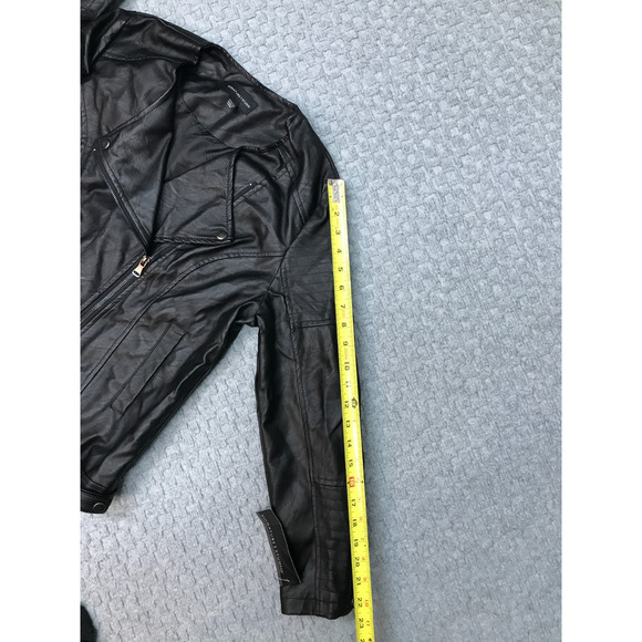 Signature Studio Jacket Womens Med Black Moto Madness Faux Leather Biker Zip NEW - Picture 9 of 16